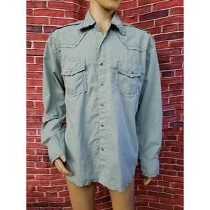 191 Unlimited Men Pearl Snap Button Long Sleeve Blue Raw edges Shirt Sz XXL # C